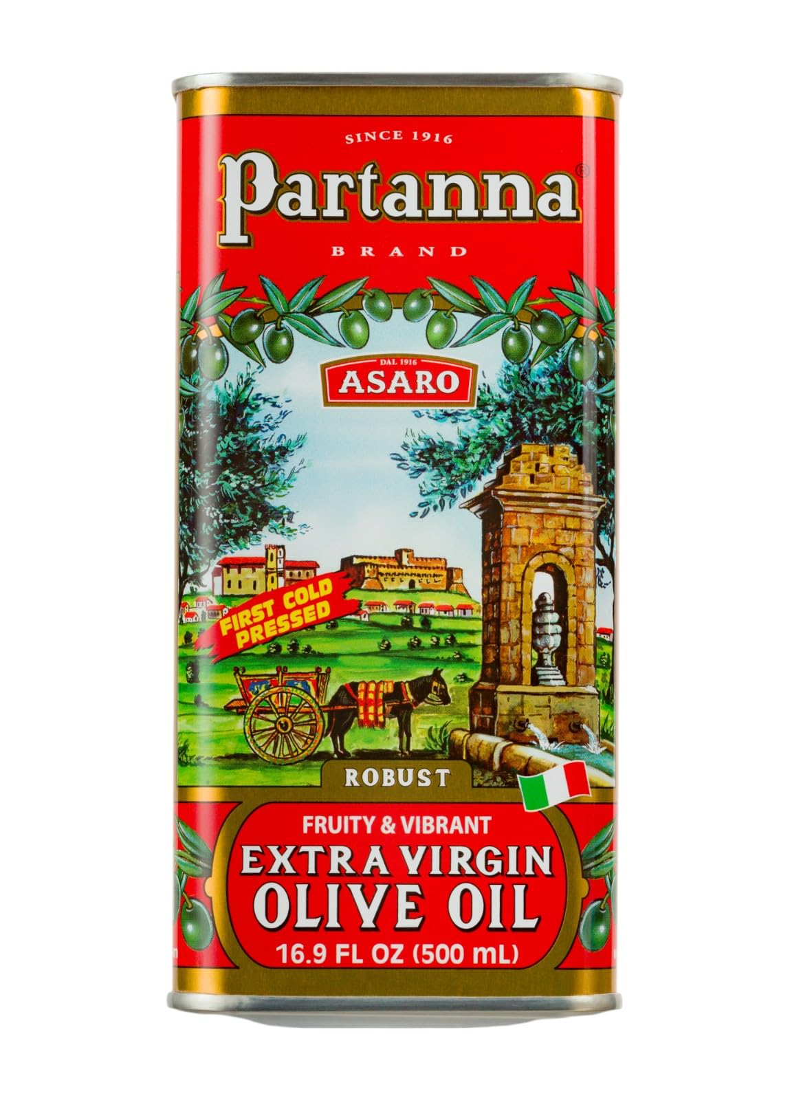 Partanna Extra Virgin Olive Oil - Premium Castelvetrano - First Cold Pressed - 16.9 Fl Oz (500 ML) - Authentic Italian Quality
