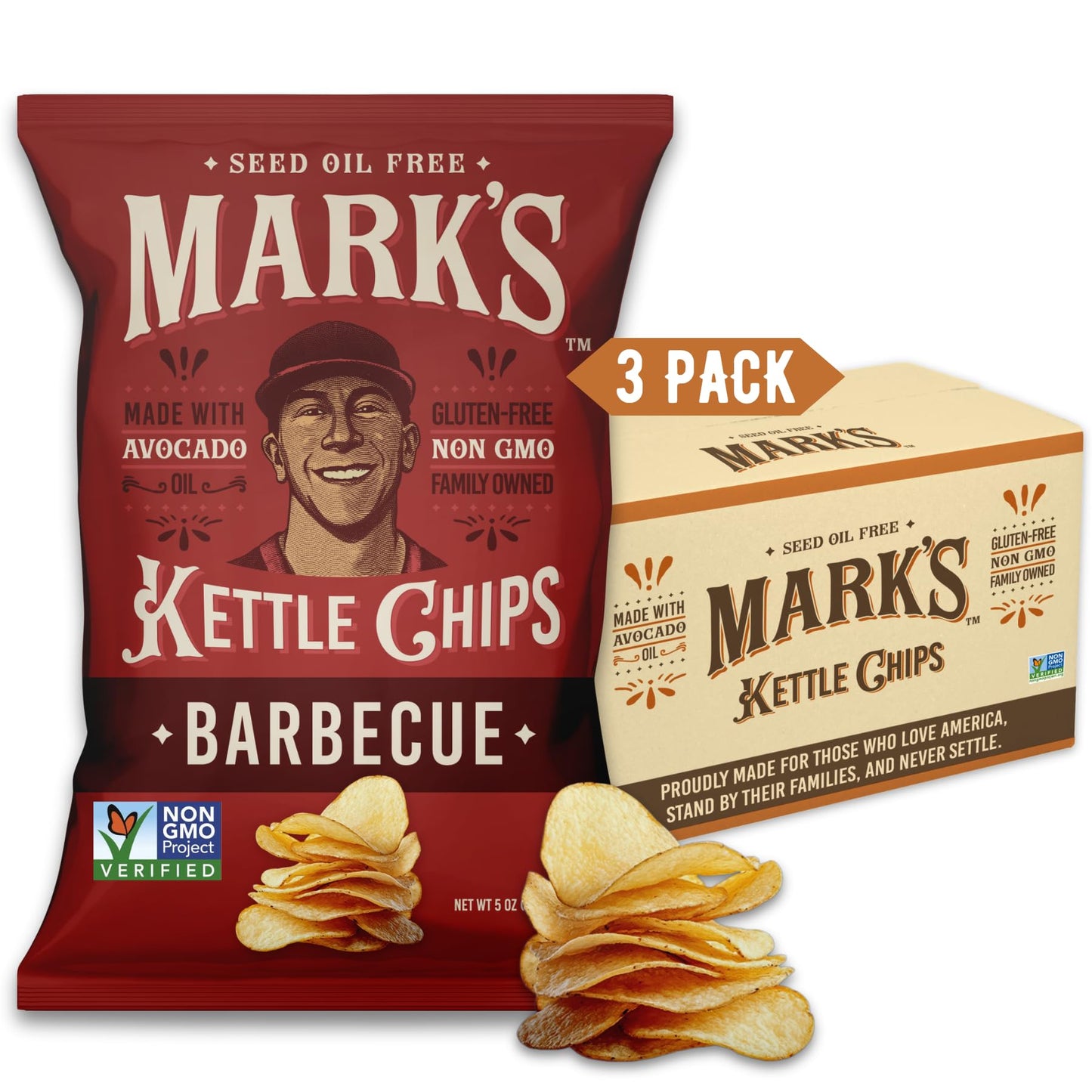 Mark’S Kettle Cooked Avocado Oil Potato Chips, Bbq – Seed Oil & Gmo Free | Barbecue, 5 Oz (Pack Of 3) | Gluten Free, Non-Gmo, Chips For Clean & Healthy Snacking