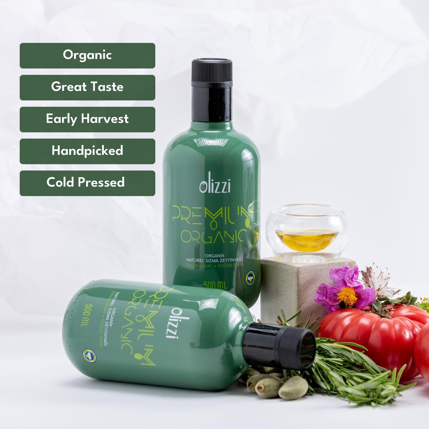 Olizzi Premium Organic Olive Oil Extra Virgin - Award Winner - Early Harvest First Cold Pressed - Usda Organic Certified - Great