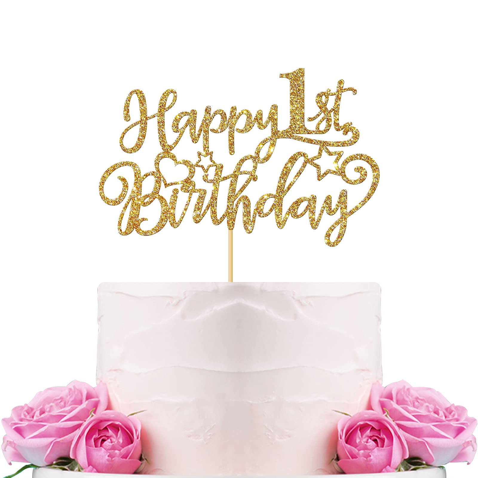 Webenison Happy 1St Birthday Cake Topper Baby First Birthday Cake Supplies Boy Or Girl One Year Old Birthday Party Decorations G