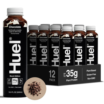 Huel Black Edition Ready-to-Drink  Chocolate Meal Replacement Drink  35g High Protein  27 Vitamins and Minerals  Vegan  Gluten Free  Plant Based  High Fiber  Low Sugar  16.9 Fl Oz (12 Pack)