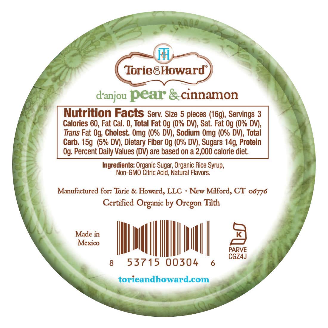 Torie & Howard Candy Tin Pear & Cnnmn 2 Oz