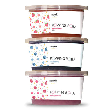 Mayde 3-Flavor Popping Boba Pearls Berry Blend Party Kit- Strawberry, Blueberry, & Pomegranate (3-Pack, 490 Grams)