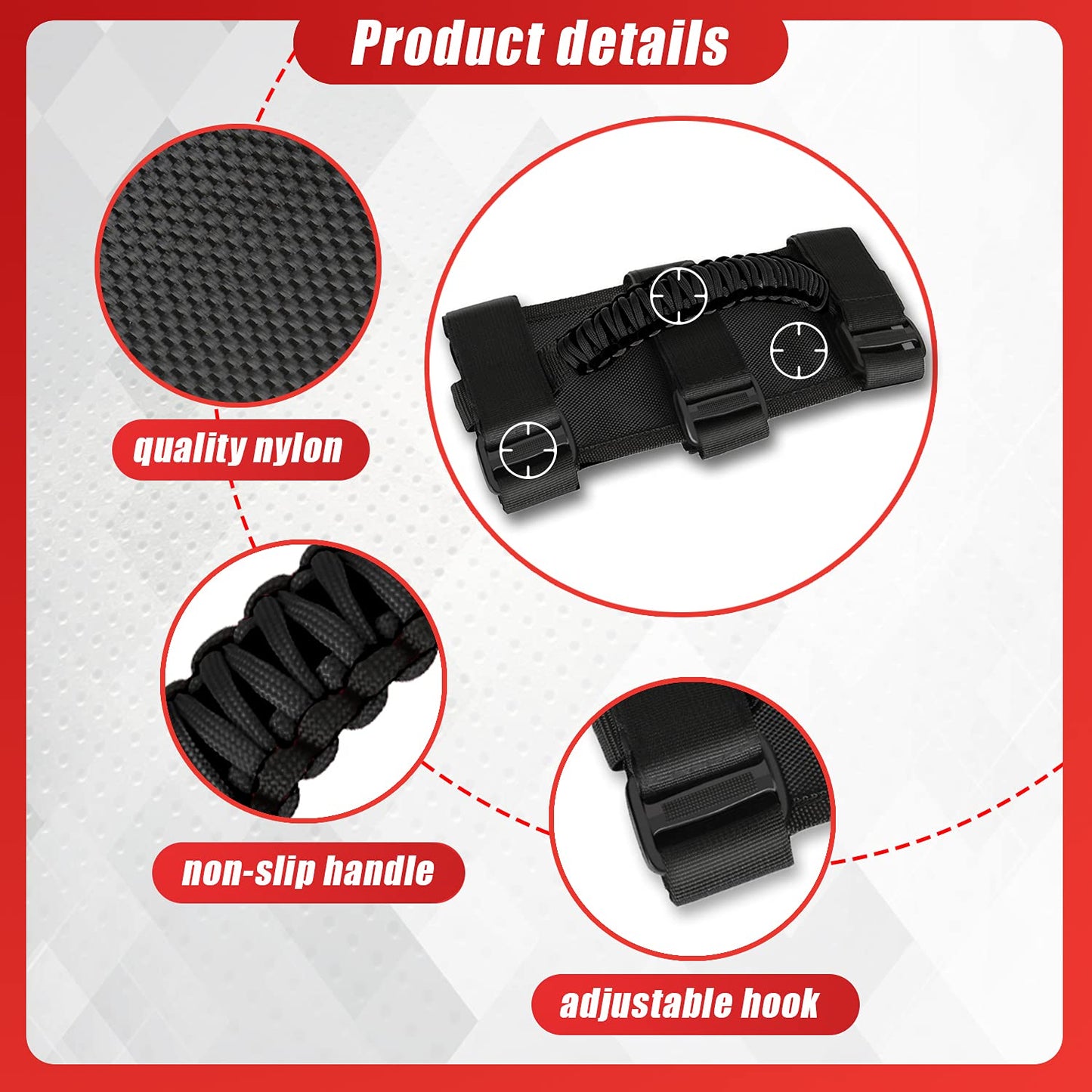 Moveland Upgrade Grab Handle Compatible With Jeep Wrangler Tj Yj Jk Utv, 4 Pack Deluxe Rollbar Grab Handles Easy-To-Fit For 1987
