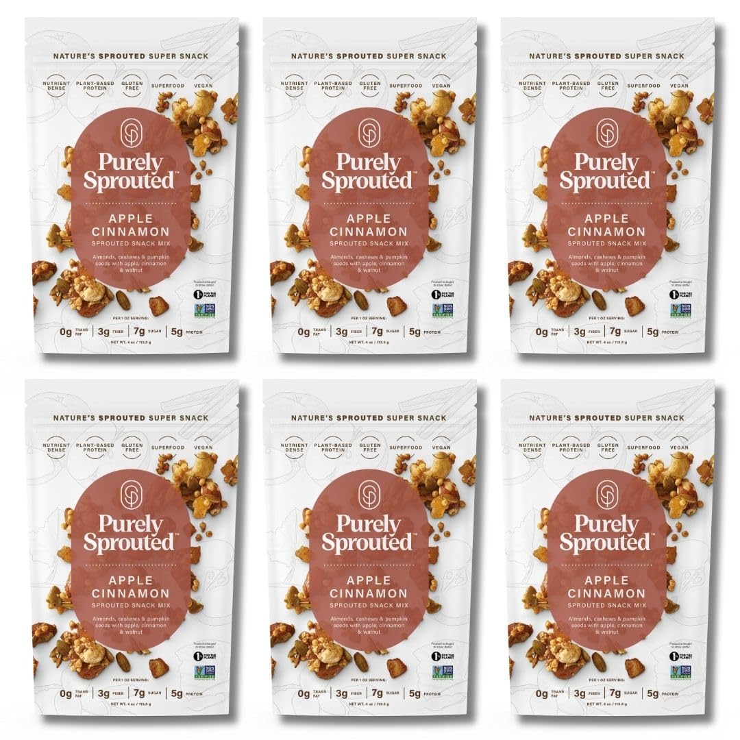 Purely Sprouted Apple Cinnamon Snack Mix: Vegan, Gluten-Free, And Non-Gmo Blend For A Healthy Crunch! (4 Oz, 6 Pack)