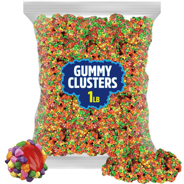 Gummy Clusters Candy - Tangy, Sweet & Crunchy Bite-Sized Treats | Fruity Strawberry, Grape, Orange & Lemonade Mix | 1lb Bulk Bag