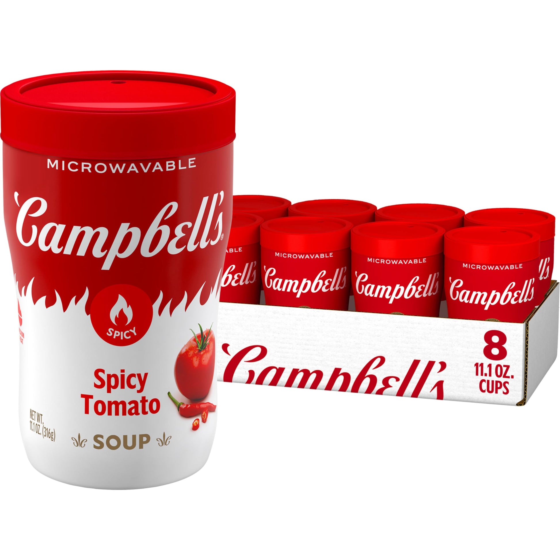 Campbell's Sipping Soup, Spicy Tomato Soup, 11.1 oz Microwavable Cup (Case of 8)