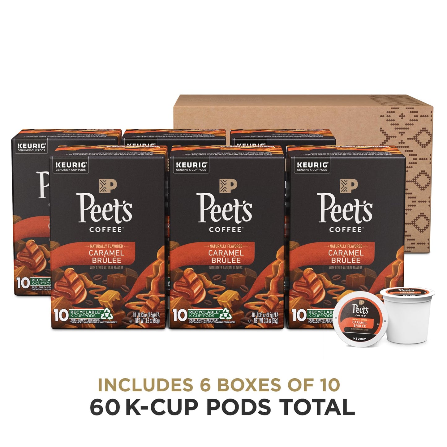 Peet s Coffee, Flavored Light Roast Keurig K-Cup Pods - Caramel Brl  e 60 Count (6 Boxes of 10 K-Cup Pods)