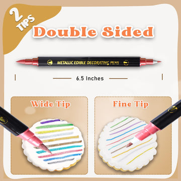 Edible Metallic Markers, 3Pcs Food Shimmering Color Pens With Dual Tips For Cookie/Cake/Cupcake/Fondant/Baking Decorating By Pre