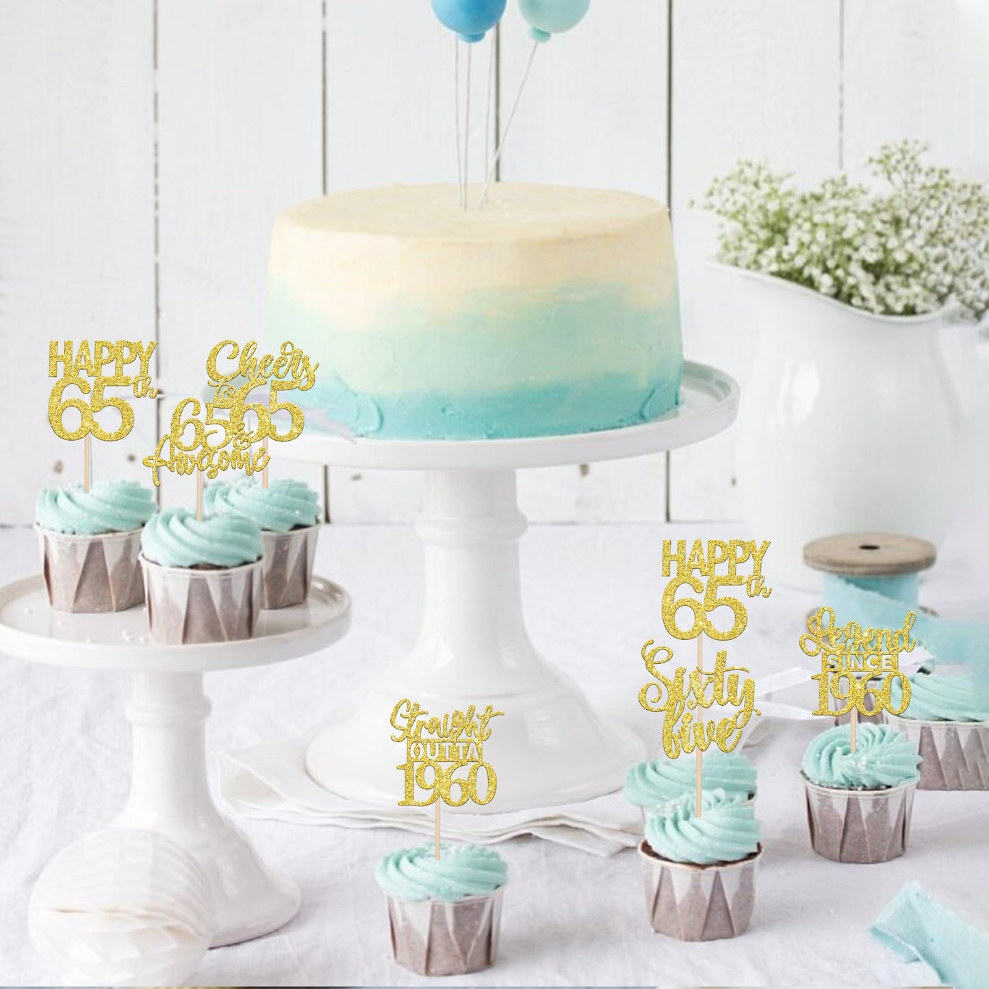 24Pcs Gold Happy 65Th Birthday Cupcake Toppers Sixty Five Straight Outta 1960 Cupcake Picks Cheers To 65 Lengend Since 1960 Cake