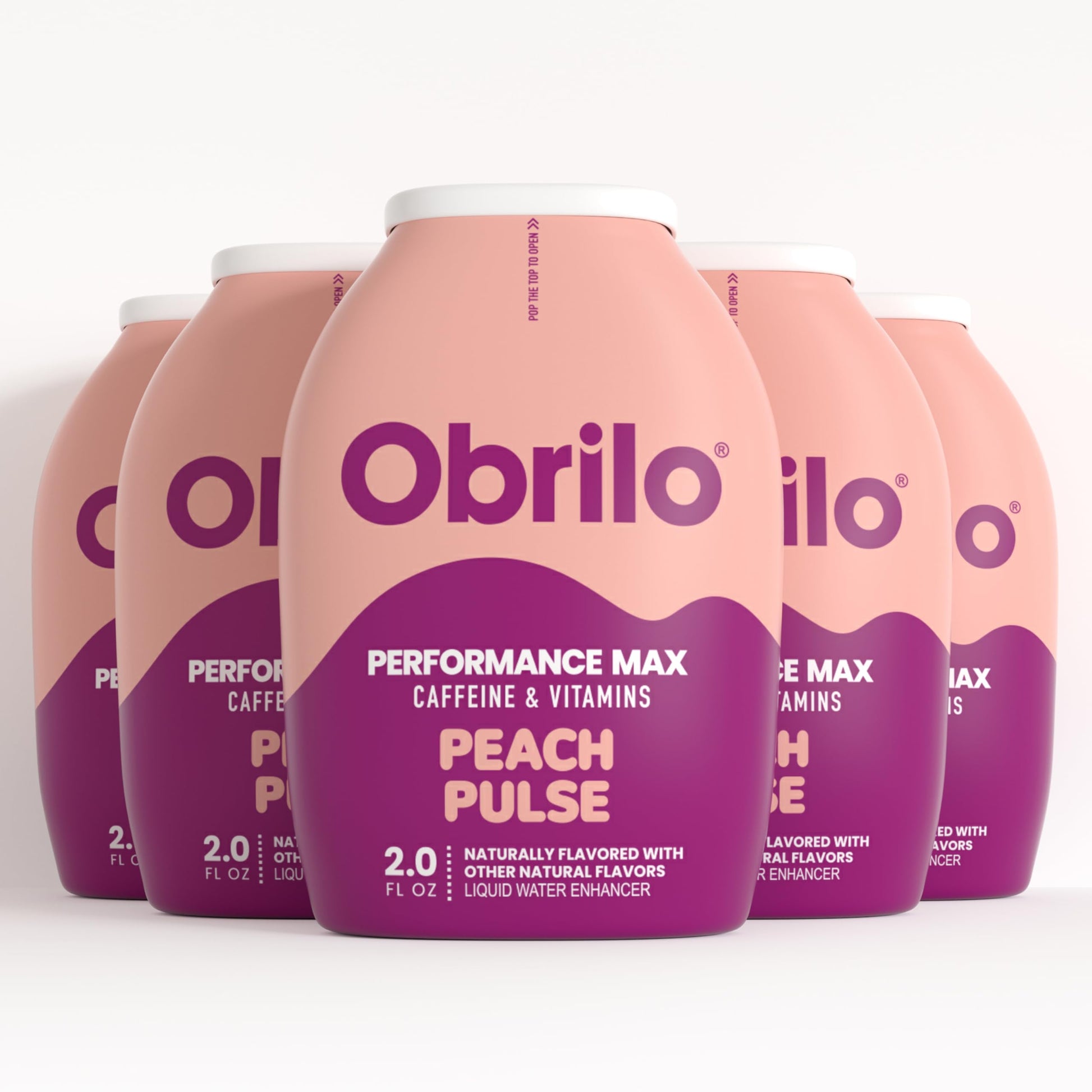 Obrilo Performance Energy Water Enhancer - L-Theanine, Taurine, Ginseng - 2 Fl Oz (Pack of 5) - Peach Pulse