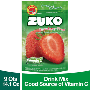 Zuko Strawberry Instant Powder Drink | Family Pack | No Sugar Needed | Vitamin C | 14.1 Ounce (Pack of 2)