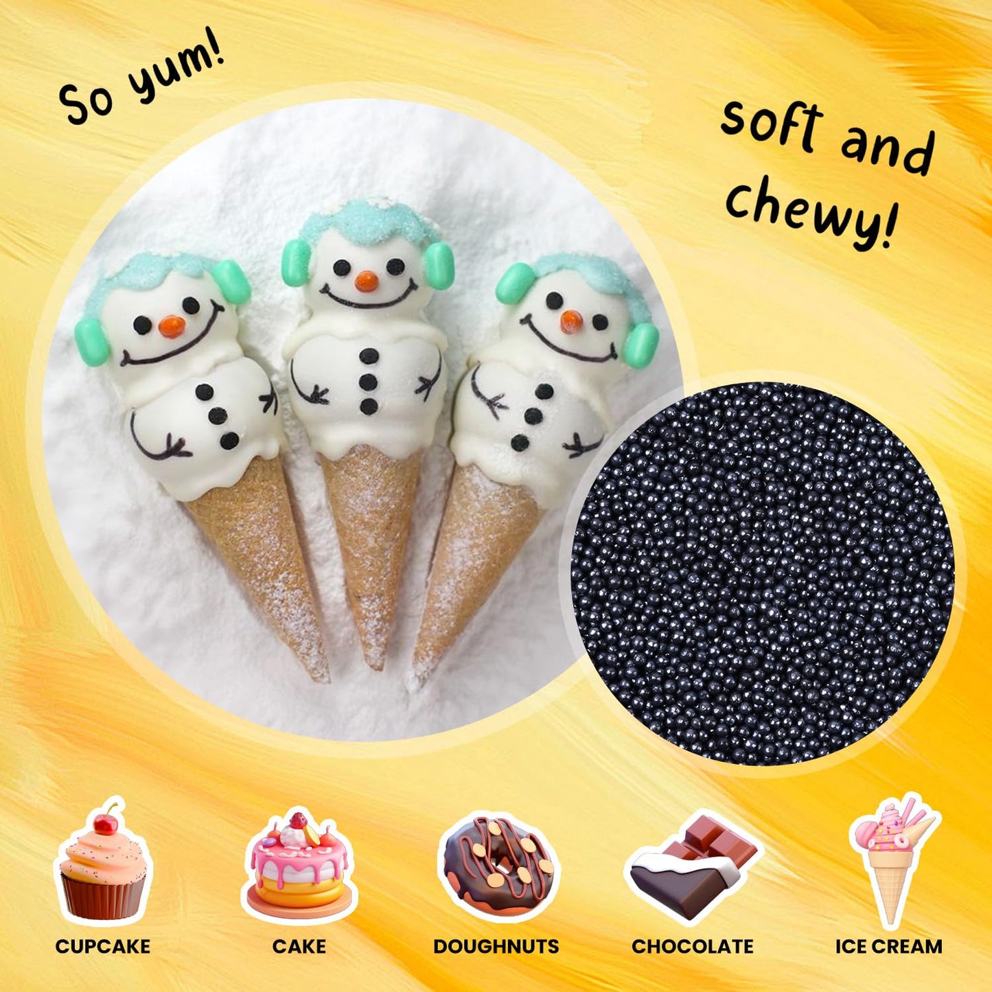 Bayep Edible Pearls For Cake Decorating 2Mm Black Sprinkles For Cookies, Baking, Ice Cream, Cupcake Topper Pearl Sprinkles Perfe