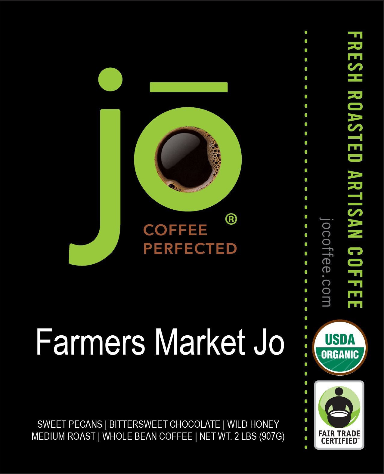 Jo Coffee Organic Ground Coffee, Lighter Roast, 100% Arabica, 2 lb, Fair Trade, Non-GMO, Gluten Free