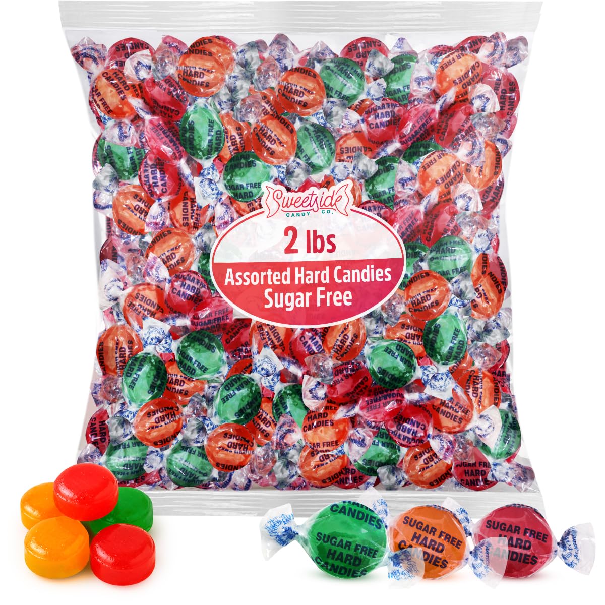 SWEETSIDE CANDY CO. Sugar Free Hard Candy - Assorted Flavors, 2lb Pack, Individually Wrapped for Parties, Office Treats, and Gift Assortments