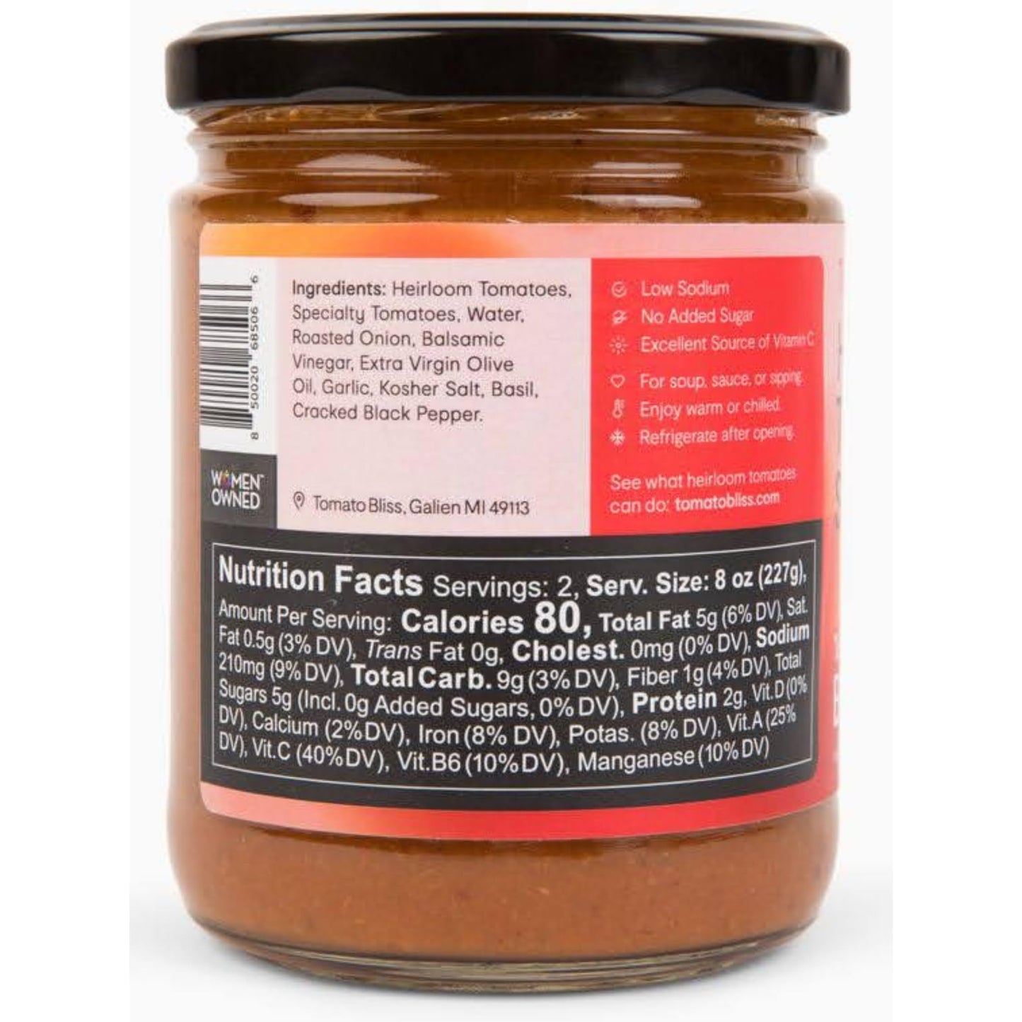 Tomato Bliss Original Tomato Basil Heirloom Tomato Soup, All Natural, Non-Gmo, Vegan, Dairy-Free, No Added Sugar, Healthy Tomato