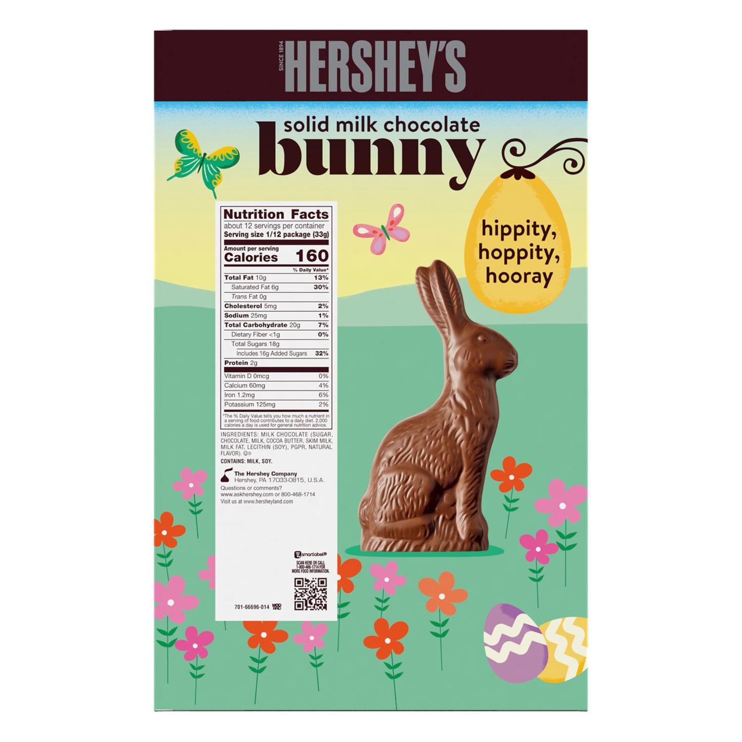 HERSHEYS Solid Milk Chocolate Bunny, Easter Candy Gift Box, 14 oz