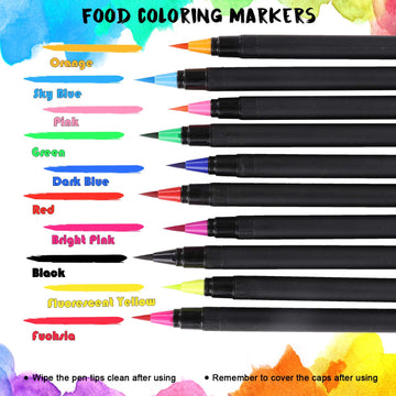 Nomeca Food Coloring Marker Pens - 10 Edible Markers for Decorating Cakes, Cookies, and Eggs - 10 Colors, 10 Count