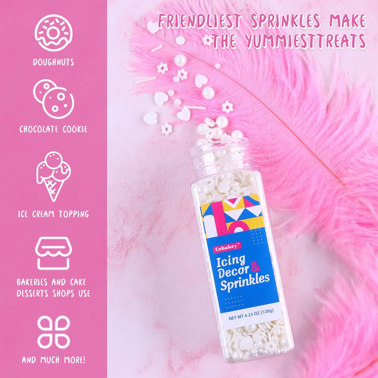 White Sprinkles For Cake Decorating 4.2 Ounce Edible Sprinkles For Cookie Decorating, Cupcake Topper, Ice Cream, Chocolate, Anni