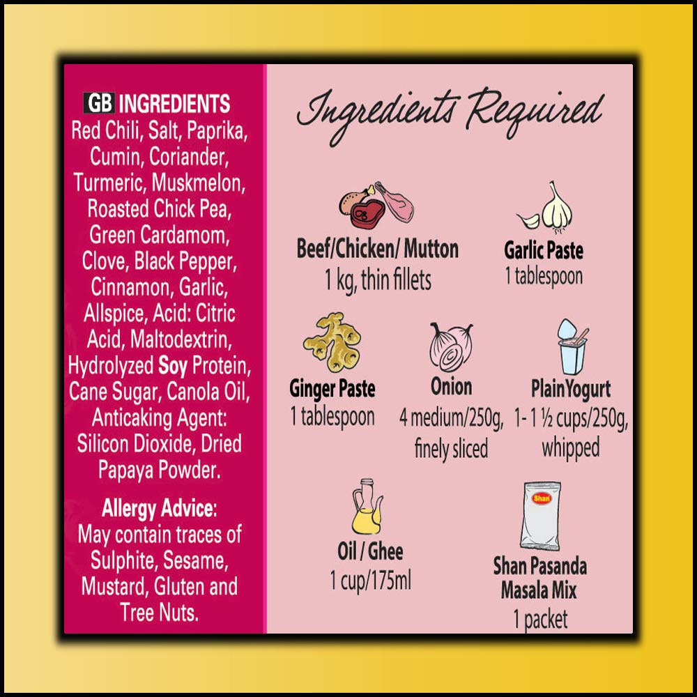 Shan Pasanda Recipe & Seasoning Mix - Spice Powder for Fillet Steaks in Creamy Sauce - 1.76 oz (Pack of 3)