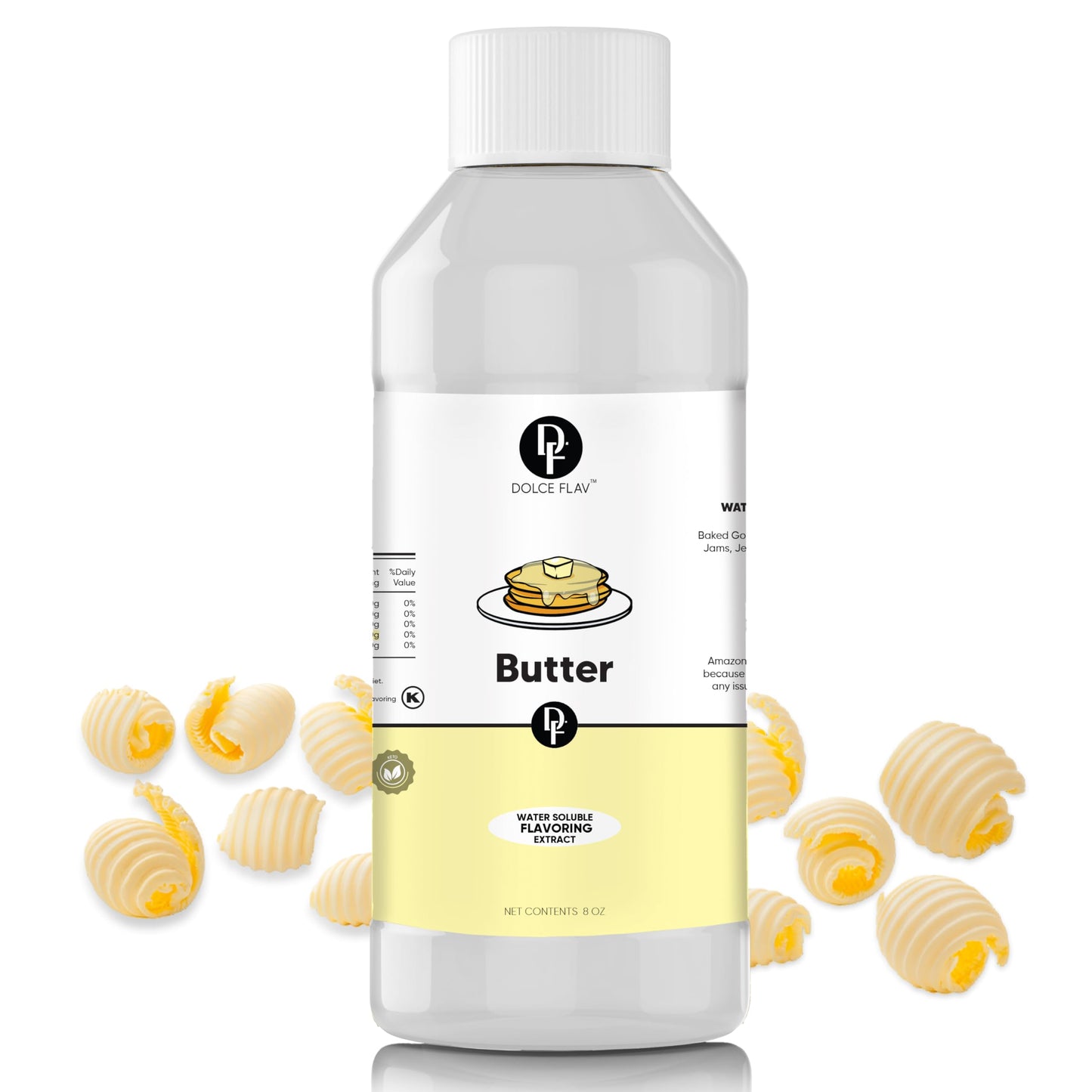 Dolce Flav Butter Extract - 8 Ounce Water-Soluble Kosher  Sugar-Free  Concentrated Inspired Design Butter Flavor For Baking  Cookies & Frostings  Includes Measured Dropper