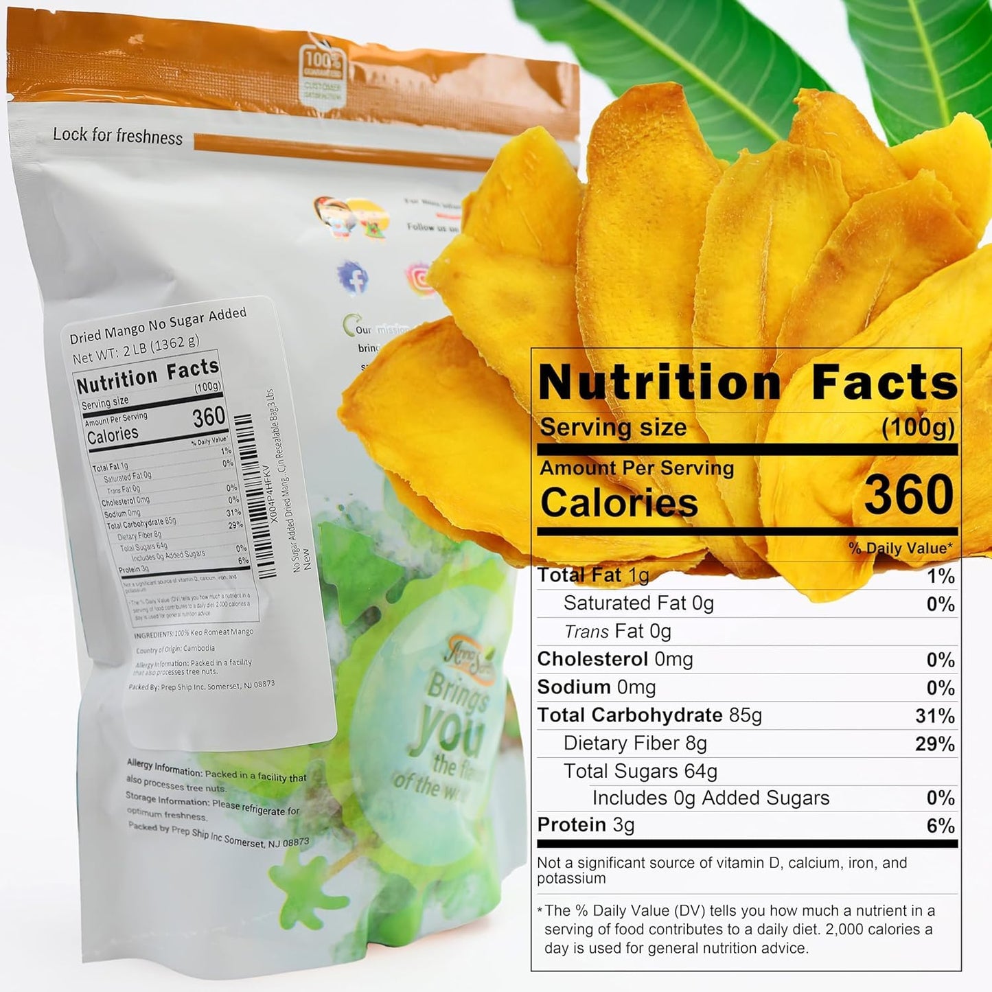 No Sugar Added Dried Mango Slices 32 Oz Delicious Texture Soft & Juicy No Sugar Added Dried Mango Naturally Ripened Mangos Dried