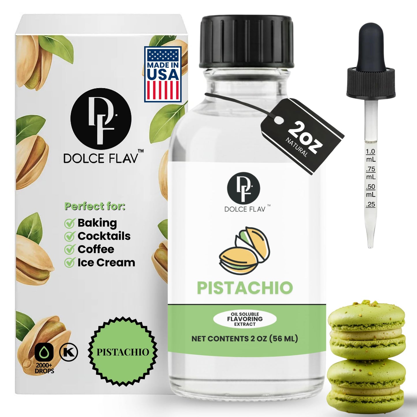 Natural Pistachio Oil Flavoring - 2 Ounce Oil-Soluble Top-Grade Flavoring For Chocolate  Desserts & Baking | Ideal For Dubai Chocolate  Truffles  Cakes & More