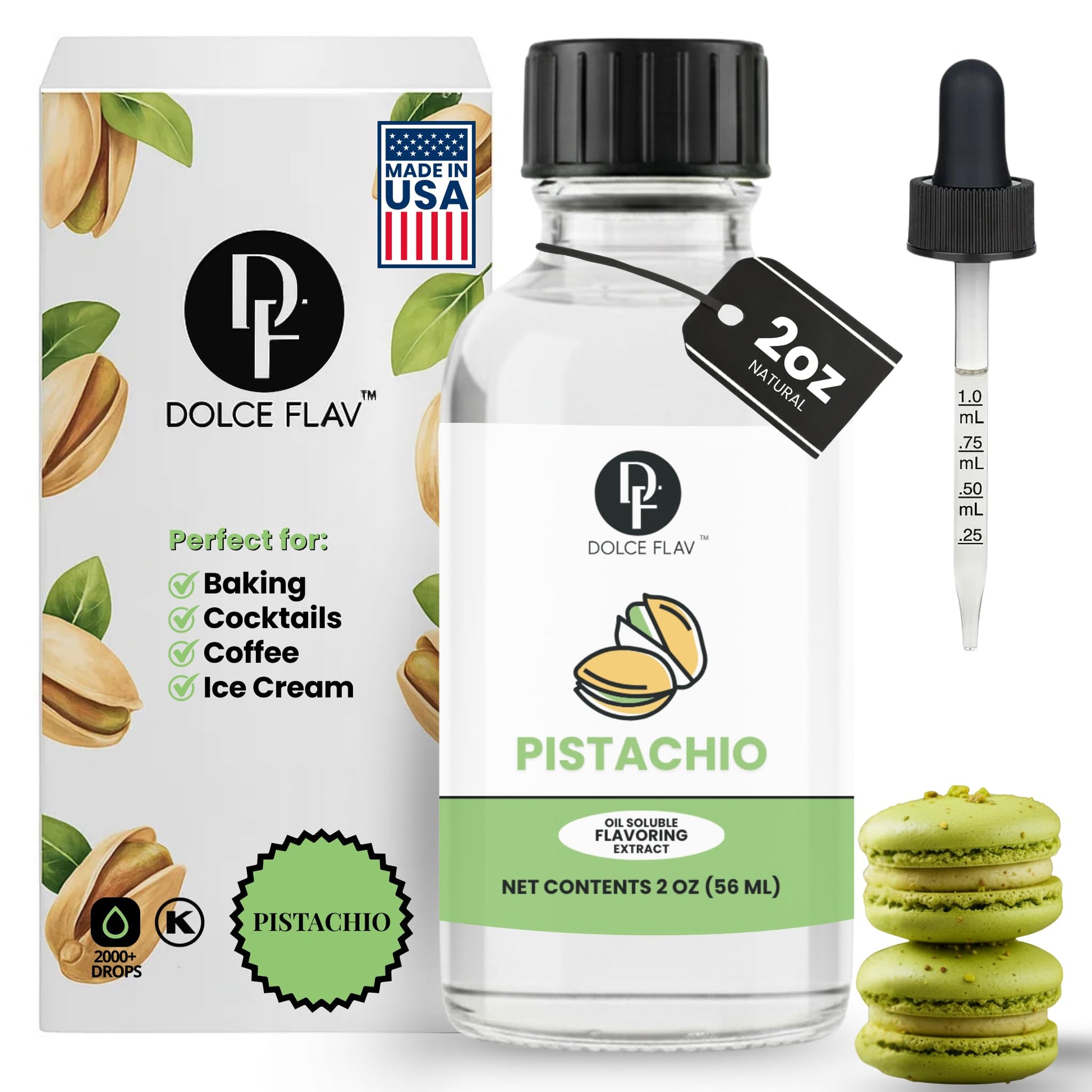 Natural Pistachio Oil Flavoring - 2 Ounce Oil-Soluble Top-Grade Flavoring For Chocolate  Desserts & Baking | Ideal For Dubai Chocolate  Truffles  Cakes & More