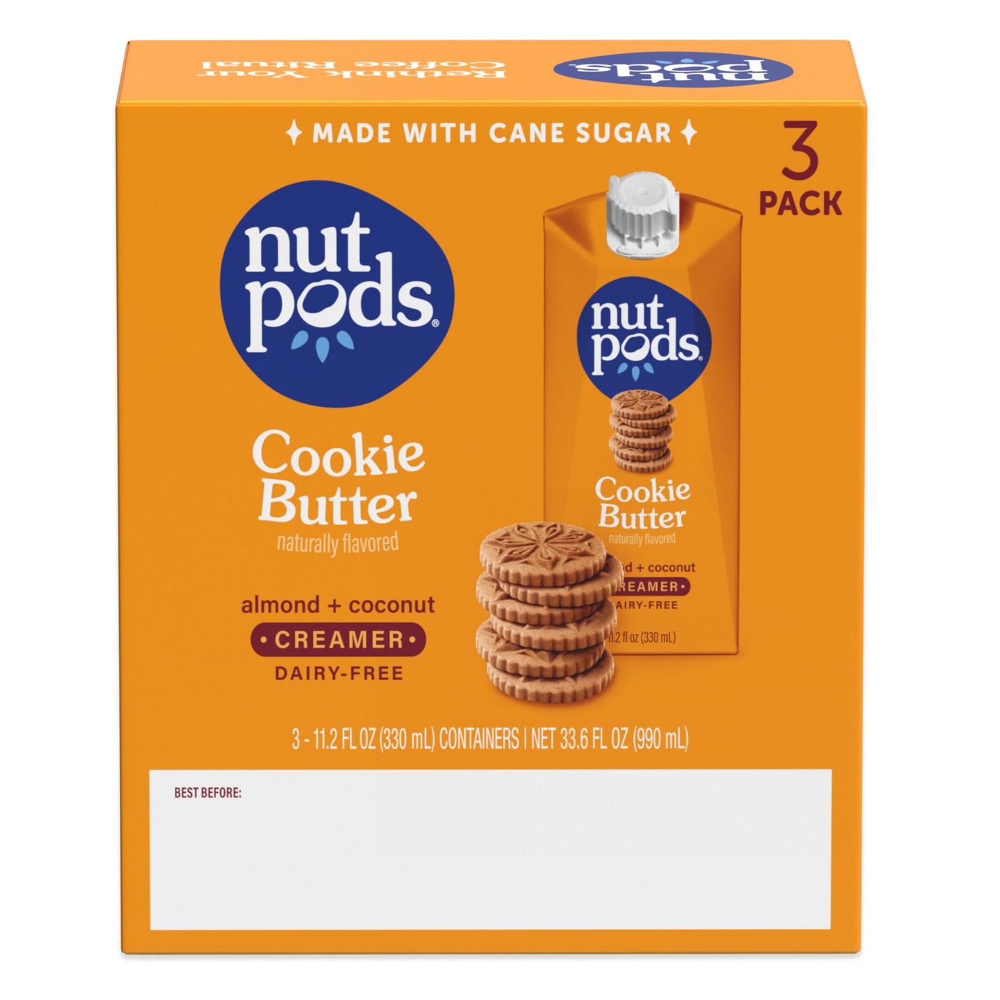 Nutpods Cookie Butter Non Dairy Coffee Creamer, Sweetened With Organic Cane Sugar, Made From Almonds And Coconuts, Gluten Free, Non-Gmo, Vegan, Kosher, Plant Based (3-Pack)