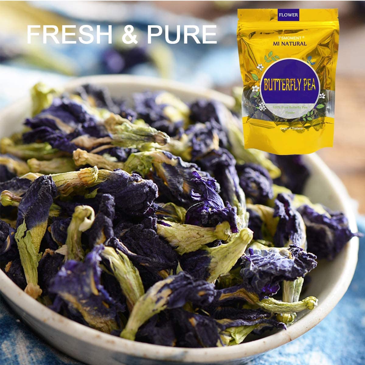TSMOMENT Butterfly Pea Flower Tea, Premium Dried, 50g (1.76 Oz), Natural Blue & Purple Tea Drinks and Food Coloring