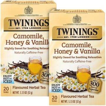 Twinings Camomile, Honey & Vanilla Herbal Tea - Naturally Caffeine-Free Camomile Tea Bags Individually Wrapped, 20 Count Ea (Pack of 2) 