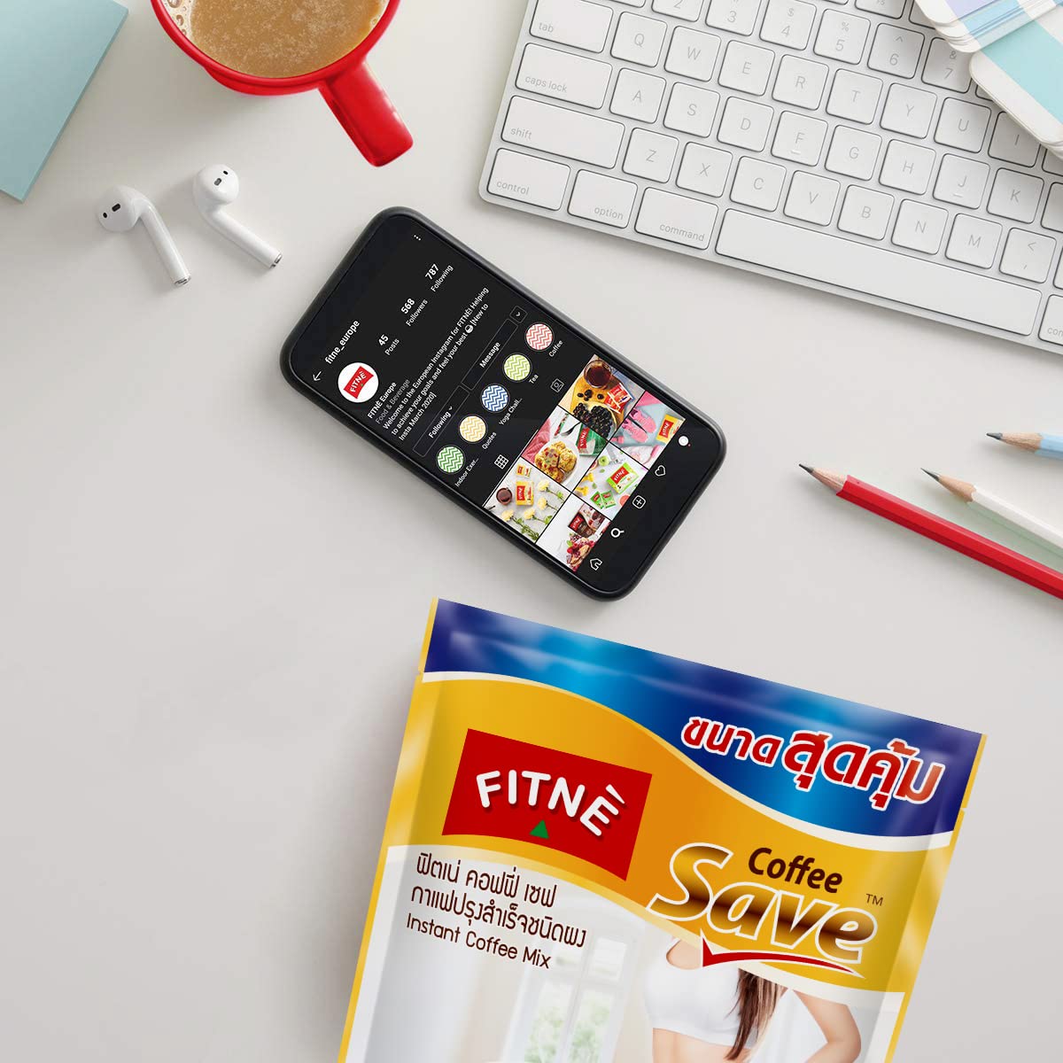 FITNÈ Instant Coffee Packets with L-Carnitine, No Sugar, 18 Count