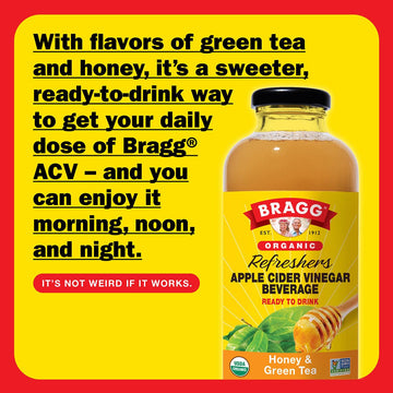 Bragg Organic Apple Cider Vinegar Beverage, Honey Green Tea, 16 Fl Oz, 2 Pack