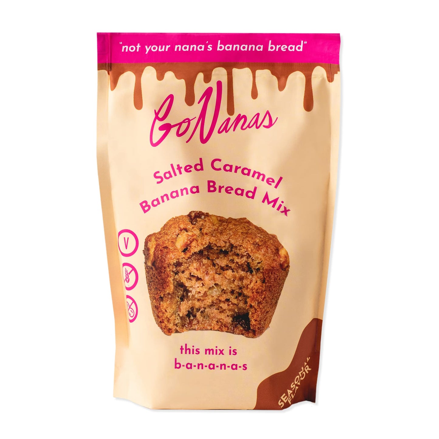 Gonanas Salted Caramel Oat Flour Banana Bread Mix, Suitable For Plant Based Vegan Diets, Gluten Free Dairy Free Snacks, Healthy Snacks For Mature-Themeds, Muffin Mix, Nut Free, Cupcakes Dessert, Non-Gmo, 1Pk