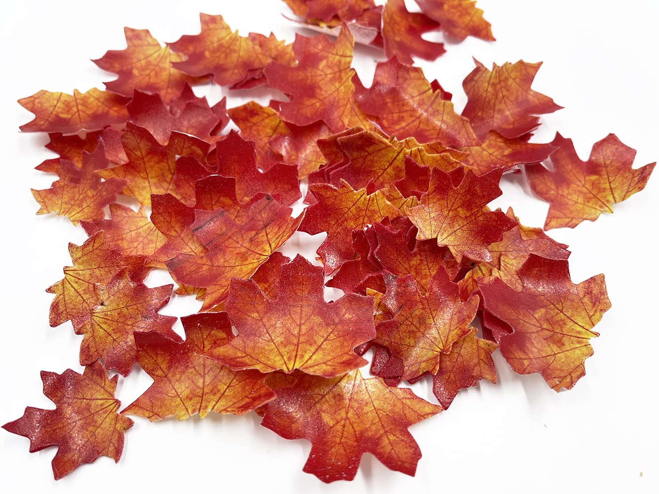 Set Of 75 Edible Fall Leaves Gold Leaf Cake Decorations, Thanksgiving Day Christmas Party Cupcake Topper (Red)