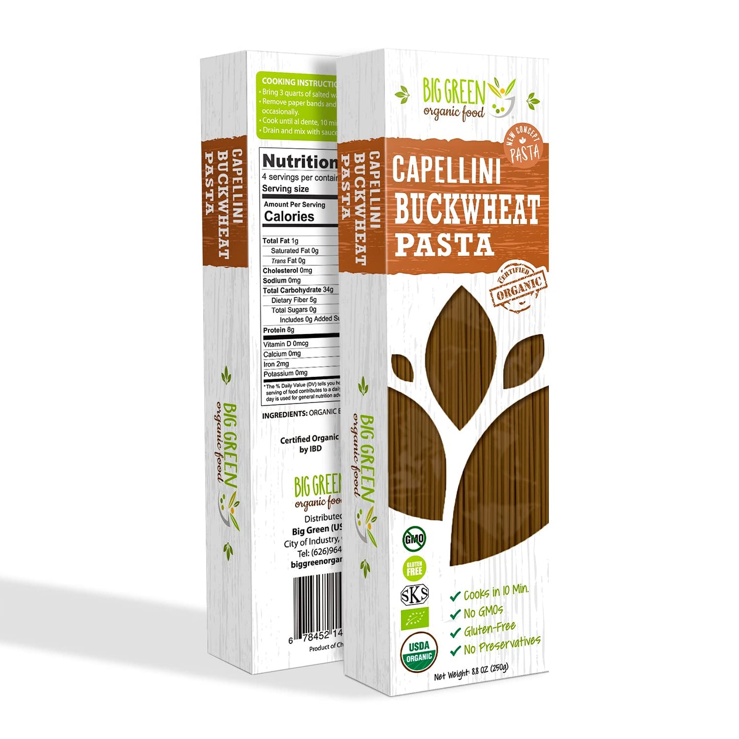 Big Green Organic Food- Organic Buckwheat Capellini, 8.8oz, 100% buckwheat, Gluten-Free, Non-GMO (3 Pack)