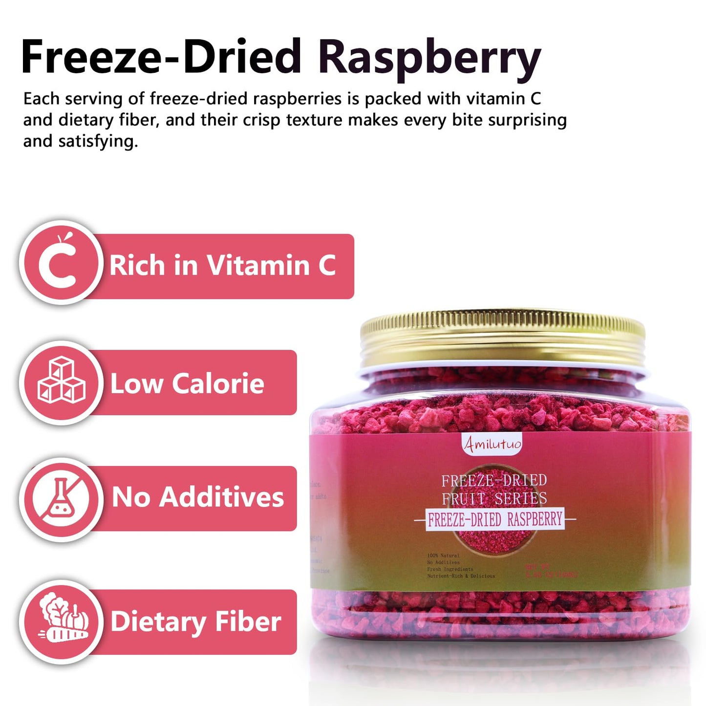 Freeze Dried Raspberries, 100G/3.52Oz Freeze Dried Fruit, Raspberries, No Sugar Added, Fruit Snacks, Raspberries Pieces For Cake