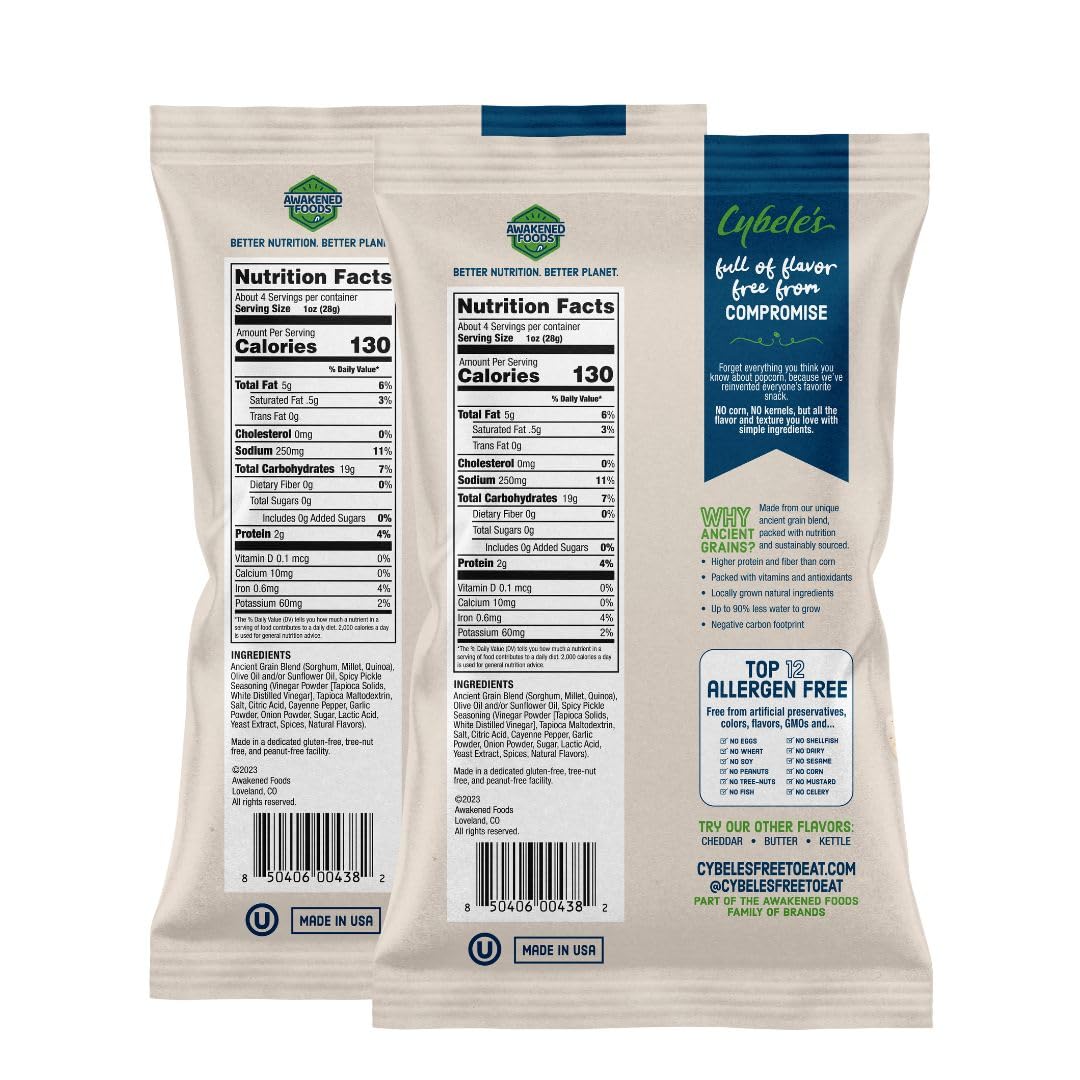 CYBELES FREE TO EAT Ancient Grain Pops - Spicy Pickle, Gluten-Free, Vegan, 4oz (Pack of 2)