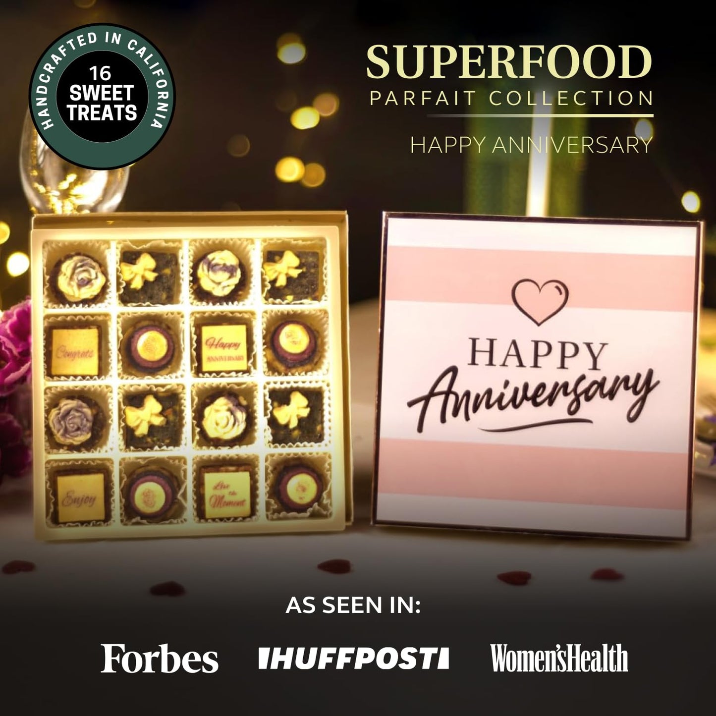 Laumire Gourmet Fruits - Superfood Parfait Collection [Happy Anniversary Edition] - Square (16 Pcs) - Healthy Gift Basket - Drie