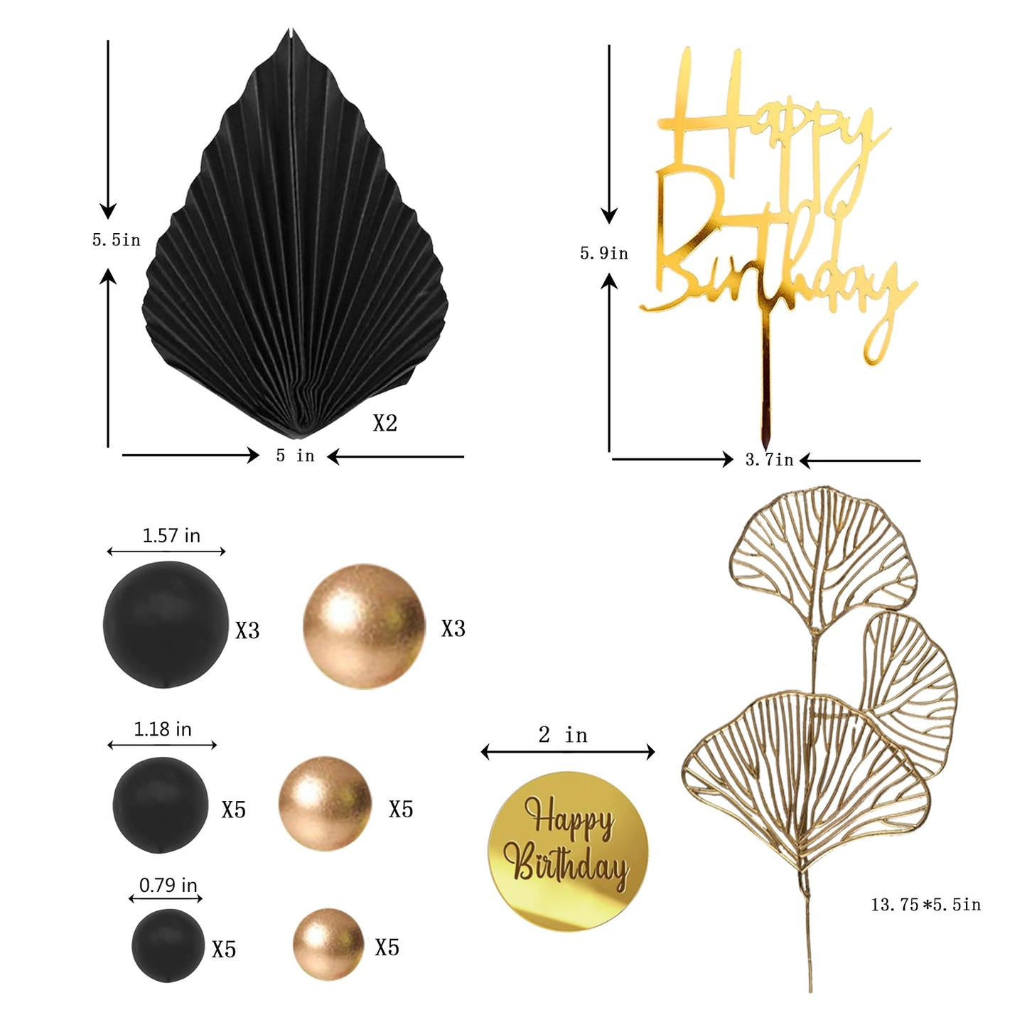 Man Cake Toppers Happy Birthday Cake Topper Black Gold Balls Cake Decorations For Birthday Wedding Baby Shower Party Decorationn