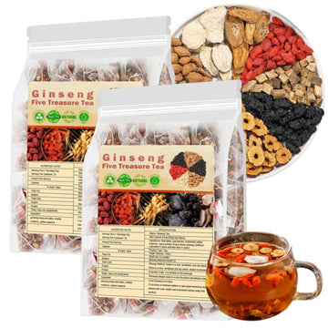 Ginseng Five Treasure Tea - Kidney Tea Wubao Tea, Ginseng Kidney Tea Formula Five Treasure Red Date Natural Chinese Herbal Tea, 