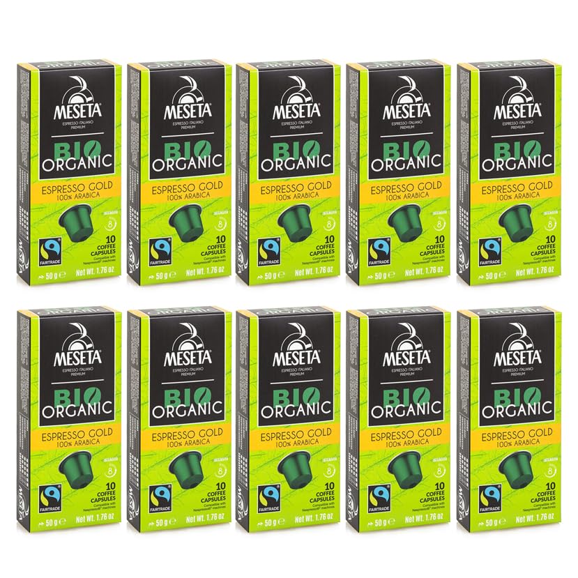 Meseta Coffee Capsules - Compatible with Nespresso, 100% Arabica, Gourmet Organic, 100 Count, Black