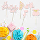 24Pcs Oh Baby Cupcake Toppers Baby Girl Cupcake Toppers With Bow Dress Footprint Swan Light Pink Glitter Babyshower Gender Revea