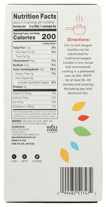 365 by Whole Foods Market Corn and Rice Lasagna, 8.8 Ounce - Gluten-Free, Vegetarian, Healthy Meal Option