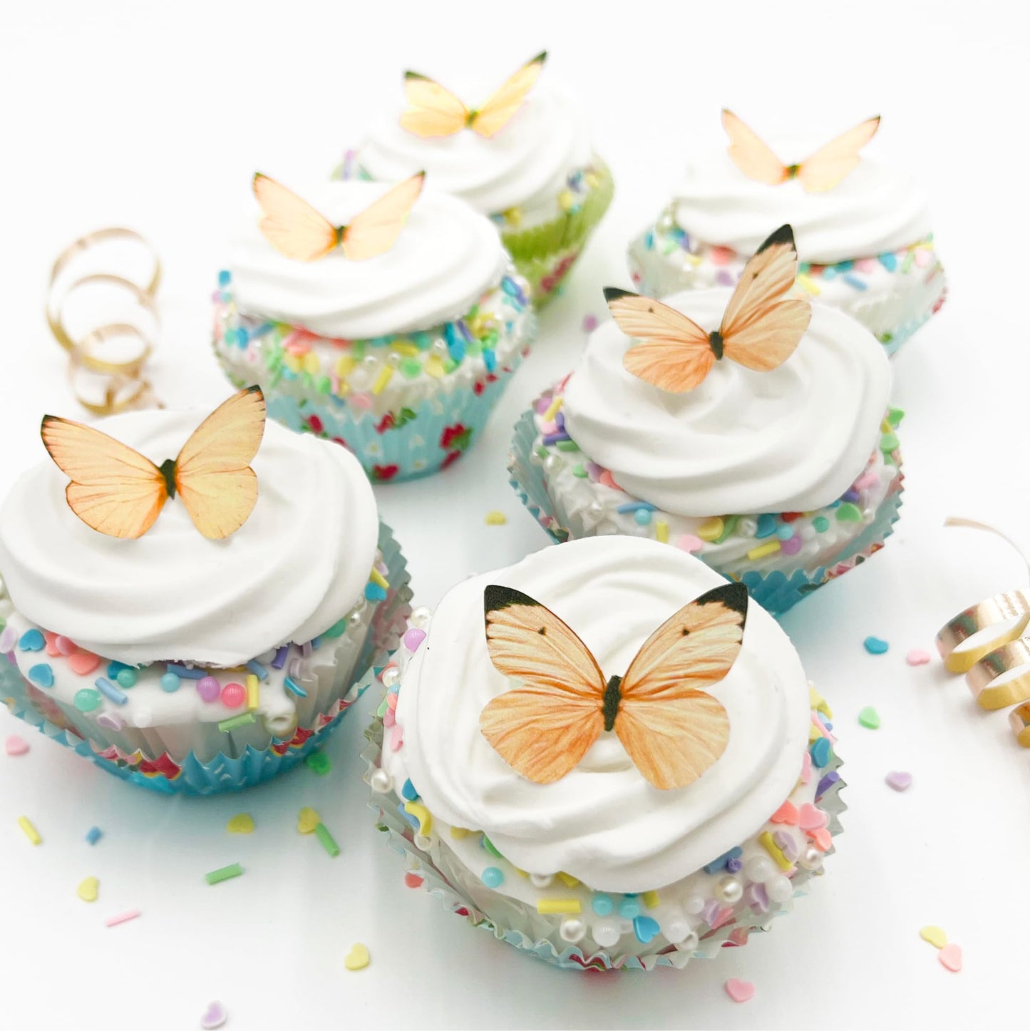 Sugar Robot Edible Butterflies for Cake Decorating - Small Orange Pastel Rice Paper Toppers