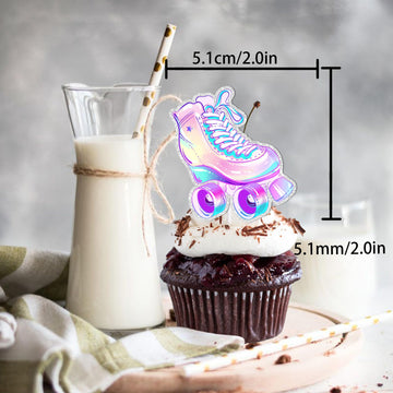 18Pcs Glitter Roller Skates Dessert Cupcake Topper Children Boy Girl Happy Birthday Party Decorations 80S 90S Retro Hip Hop Roll