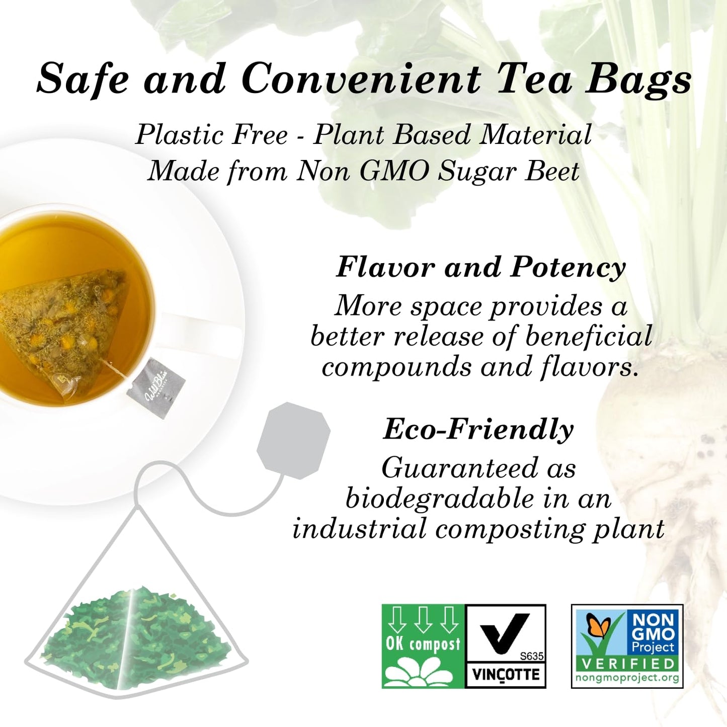 Wild Bliss Organic Chamomile Tea - Caffeine Free Herbal Support - 20 Plant Based Tea Bags