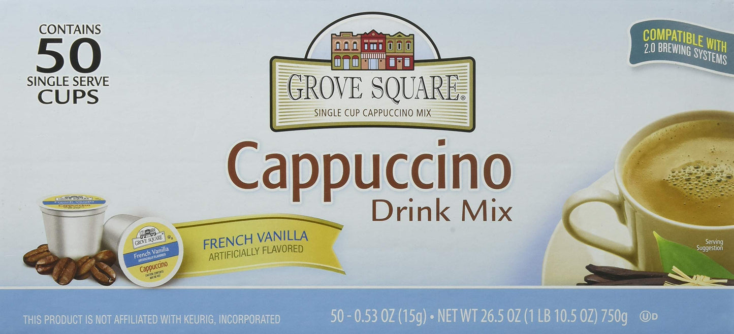 Grove Square Cappuccino Pods, French Vanilla, 50 Count, Single Serve, Model 76G088F4652