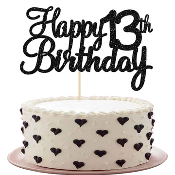 Gyufise 1 Pack Happy 13Th Birthday Cake Topper Black Glitter Happy Birthday Cake Topper Happy 13 Birthday Cake Decoration For 13