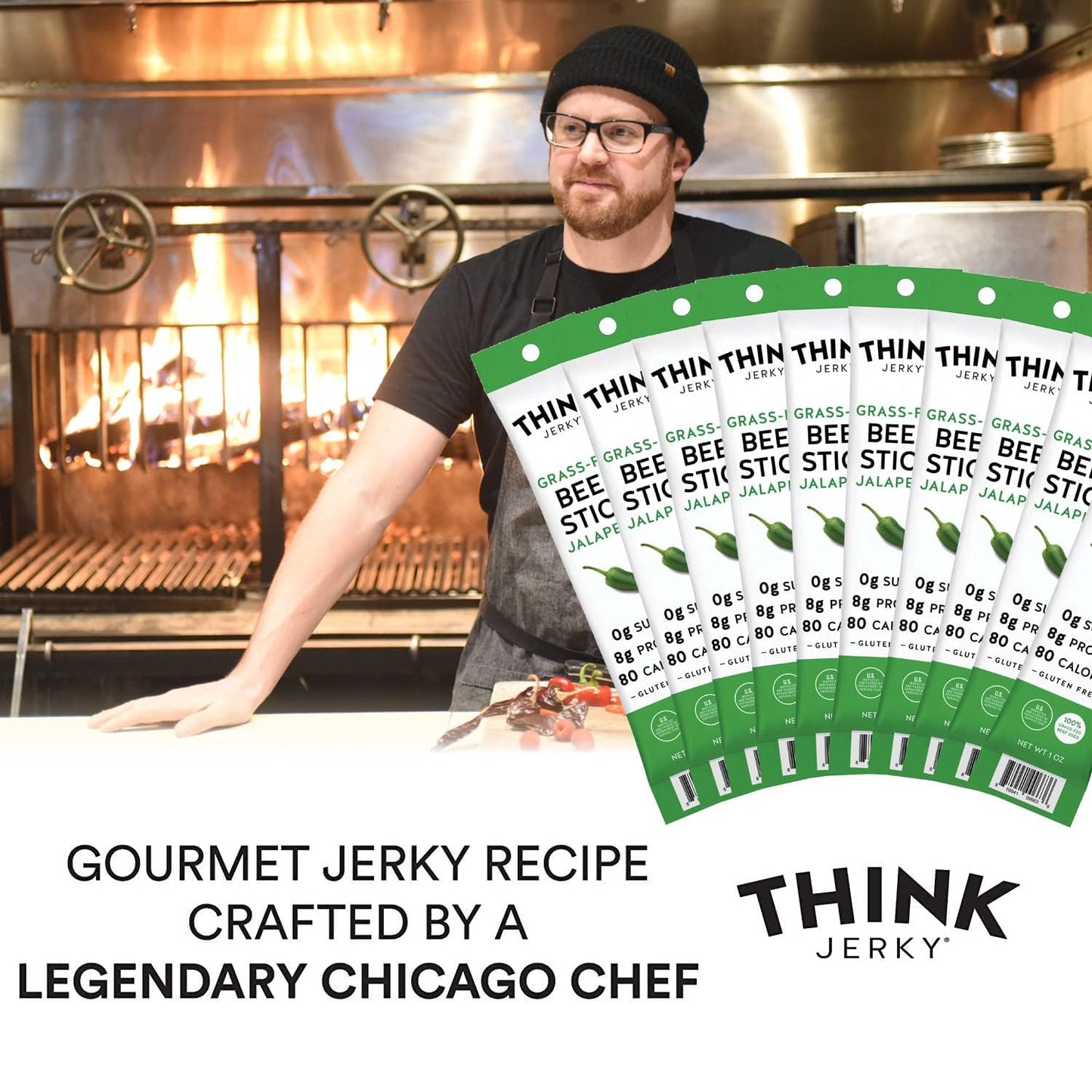 Think Jerky Jalapeno Beef Sticks, Gluten And Sugar Free, No Nitrates, Keto Paleo Friendly High Protein Low Carb Meat Snack - 0.5